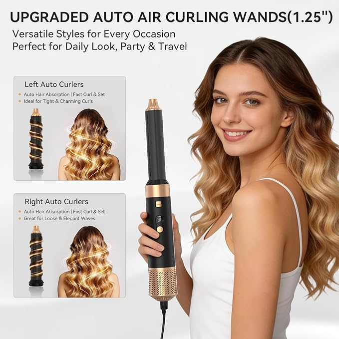 6 in 1 Hair Styler, Hot Air Brush Set with Hair Dryer, Curling Iron, Straightener Brush, Volumizer, Blow Dryer Brush for Hair Styling, Fast Drying, Gifts for Mother/Women