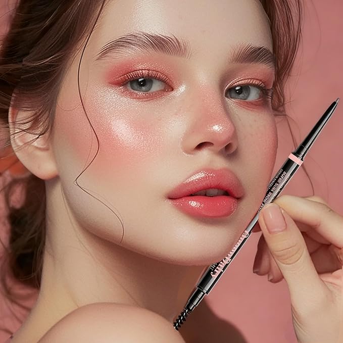 Replaceable Eyebrow Pencil, Ultra Fine 1.5mm Tip Draws Tiny Brow Hairs, Long Lasting & Budgeproof, Waterproof Brow Pencil Built-in Spoolie Brush (Caramel Brown)