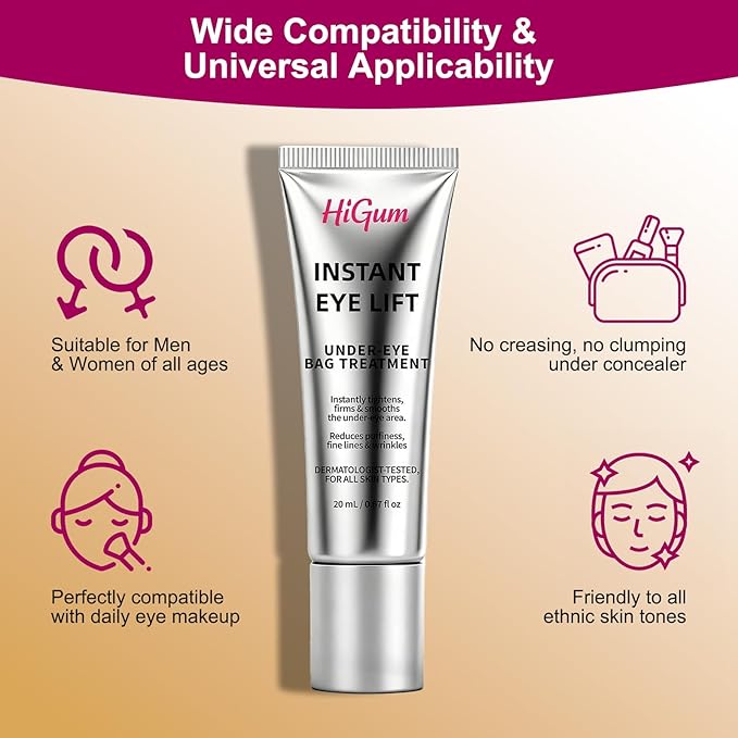 Instant Firm Eye Tighter, Under Eye Treatment for Bags, Wrinkles, Puffiness & Dark Circles, Anti-Aging Under Eye Cream with Precision Application Brush | All Skin Types （1）