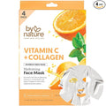 By Nature Vitamin C + Collagen Sheet Face Mask with Vitamin E – Firming, Anti-Aging Facial Treatment for Radiance, Elasticity & Hydration – Skincare for Pre-Event Glow & All Skin Types – Pack of 4
