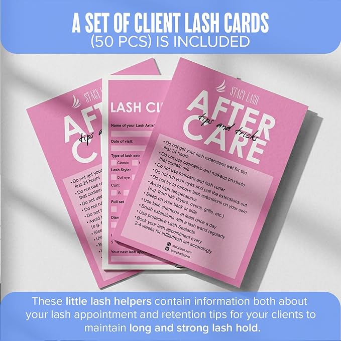 STACY LASH Eyelash Extension Shampoo 1US Gal / 128 fl.oz. / 3.78L / Eyelid Foaming Cleanser/Safe Wash for Extensions & Natural Lashes/Supplies for Professional & Home Use / 50 Aftercare Cards