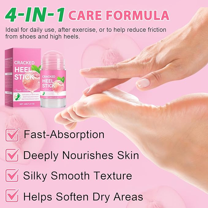 Cracked Heel Urea Stick,Peach Scent,Foot Care Cream 60 Percent Stick,Maximum Strength Urea Cream for Feet,Moisturizer and Hydrates Dry Cracked Feet, Knees, Elbows, Hands