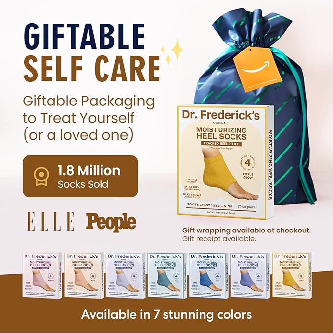 Dr. Frederick’s Original Moisturizing Fuzzy Heel Socks - Cozy Gel-Lined Socks for Dry Cracked Heels - 2 Pairs - Overnight Foot Care with Olive Oil, Vitamin E - Gifts for Women & Men - Citrus Glow