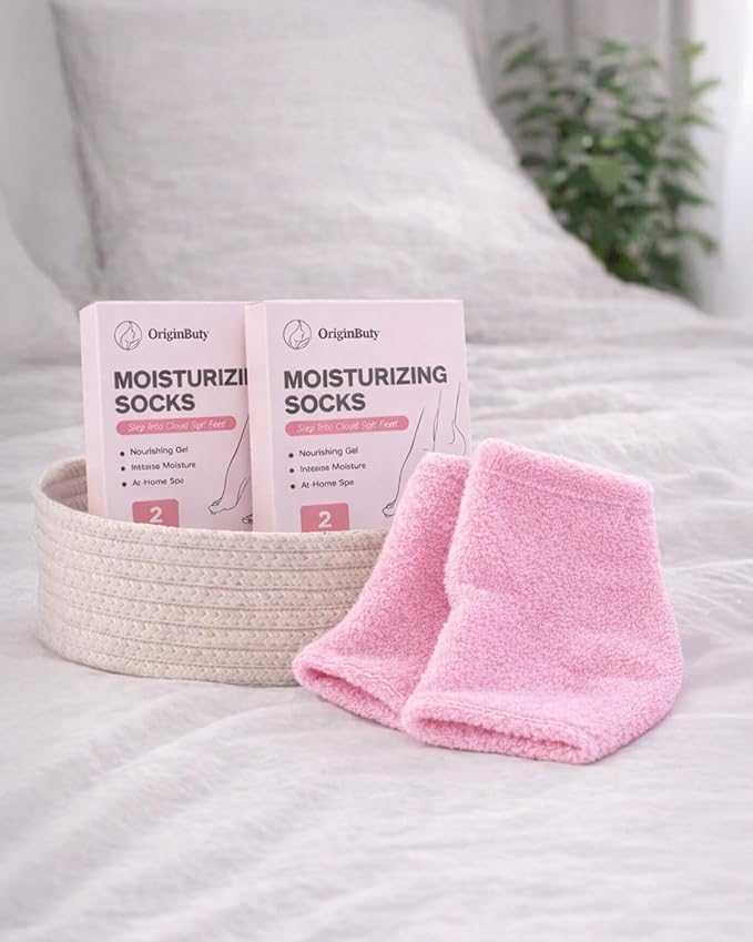 Moisturizing Socks Women, Feather Yarn Gel Socks, Foot Moisturizing Socks(Size 9-11) Deeply Hydrating for Dry, Cracked Heels, Silicone Socks for Women, Perfect Galentines Day Gifts, 1 Pair (Heel-Pink)
