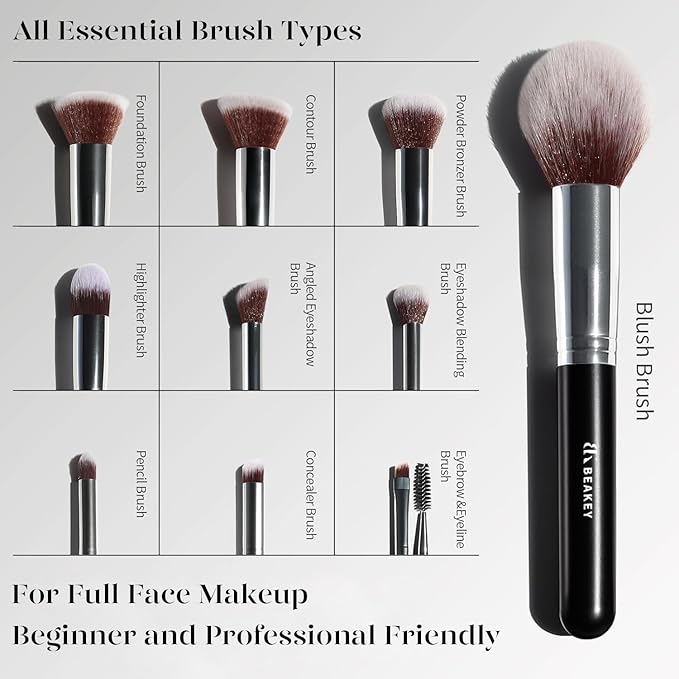 BEAKEY Makeup Brushes Set Premium Foundation Concealer Blush Bronzer Eye Shadow 10+2 PCS Brushes & Blender Sponges with Portable Makeup Bag
