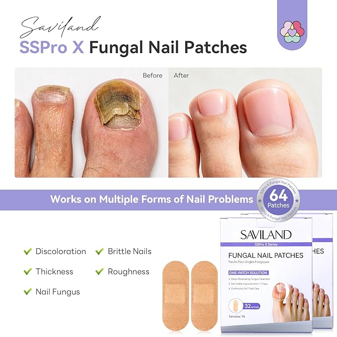 SAVILAND Extra Strength Fungal Nail Patches FSA-HSA: 64 Patch Overnight Repair 1% Tolnaftate Toenail Treatment Nighttime Nail Renewal Restores Damaged Nails Discolored Thick Yellow