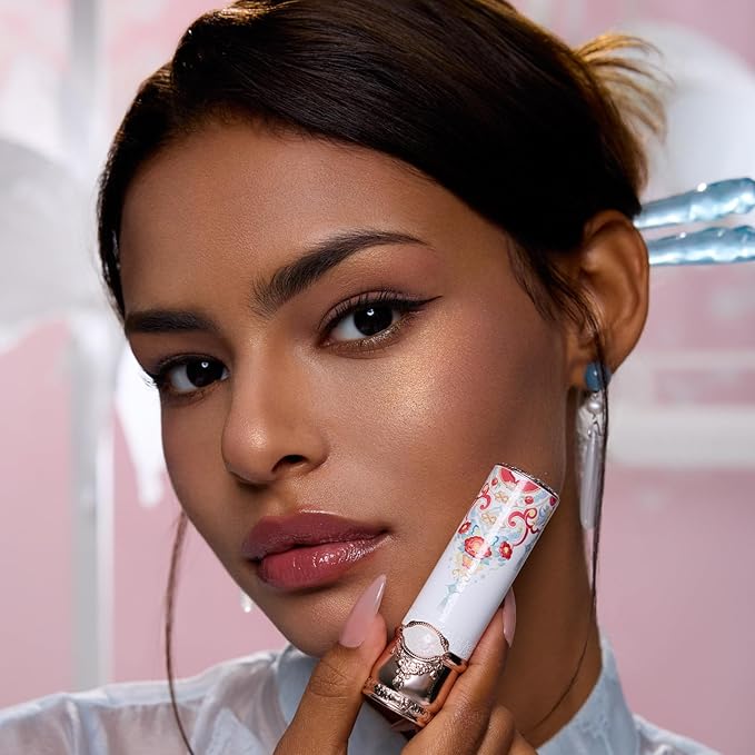 Flower Knows Little Angel Cream Blush and Butterfly Cloud Collar Glossy Lipstick Set,Buildable & Blendable Dewy Makeup,Soft Long-Lasting Cute Make Up(Blush 04 Rose Ashes + Lipstick C07 Red Bean)