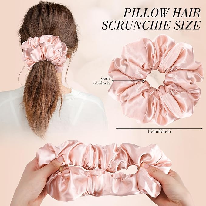 3Pcs Sleepy Hair Tie for Women Girls, Large Satin Hair Scrunchies Pillow Satin Scrunchies for Thick Curl