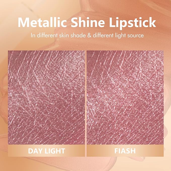 MAKI YIKA Metallic Pink Lipstick for Women Nude Lipsticks for Mother Long Lasting Shine Glitter Lipstick No Smudge No Transfer Liquid Lip Gloss (BR010 Sweet Sugar)