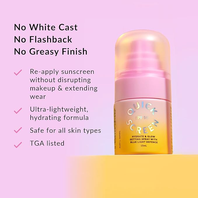 THE QUICK FLICK Sunscreen Prep 3-in-1 SPF 50+ Moisturizer, Primer & Blue Light Defense | Ultra-Lightweight, Fast Absorbing & Non-Greasy | Hydrating Setting Spray for Makeup | No White Cast | 15ml