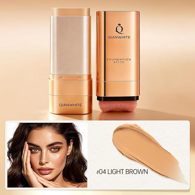 Korean Foundation Stick Foundation for Mature Skin Tint, Buildable Light to Full Coverage Foundation Makeup Concealer, Dual-Ended with Brush for All Skin - Natural Dewy Finish (LIGHT BROWN)