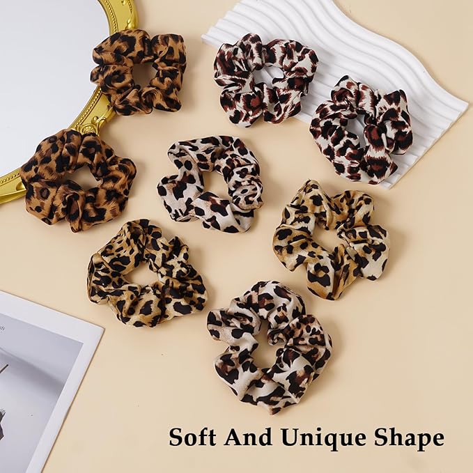 Satin Scrunchies for Women – 8PCS Leopard Silk Hair Ties – No Crease, Frizz-Free, Bold & Fashionable Hair Bands for Thick & Thin Hair, Trendy Hair Accessories Gifts