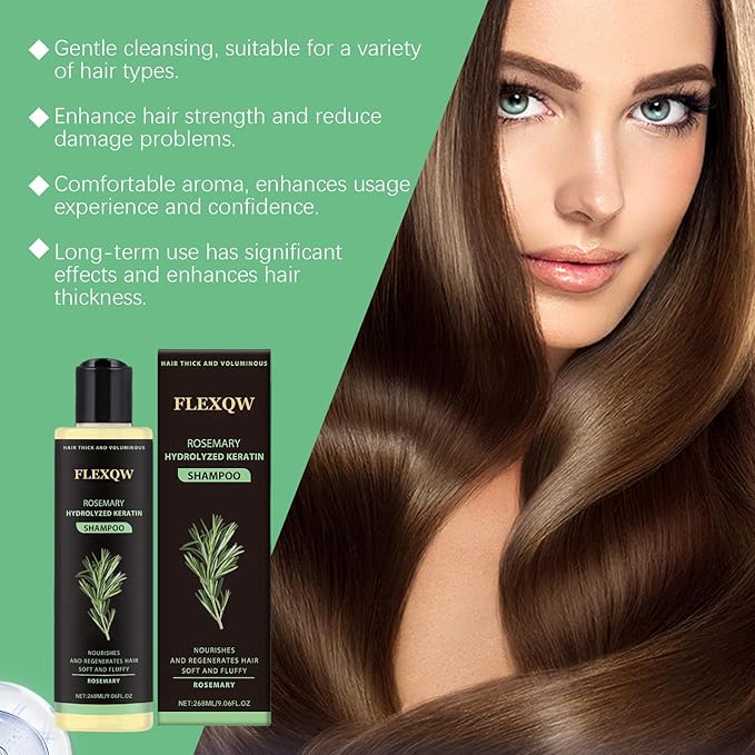 Rosemary Hair Growth Shampoo, 265ML Natural Thickening & Strengthening Shampoo with Hydrolyzed Keratin for Thinning Hair & Hair Loss for Women and Men, Nourishes and Repairs Hair Scale.