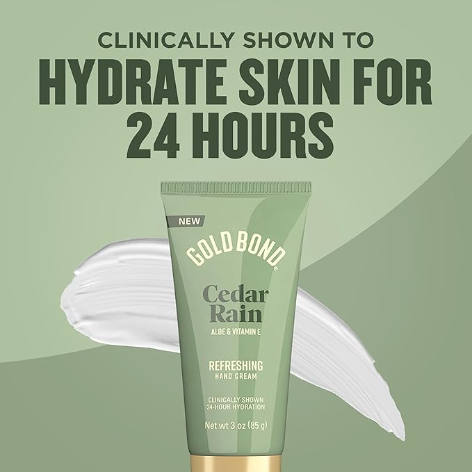 Gold Bond Hand Cream, Cedar Rain Refreshing Hand Cream with Aloe Vera to Refresh Skin and Vitamin E to Help Soothe the Skin, Comforting Cedar Rain Scent