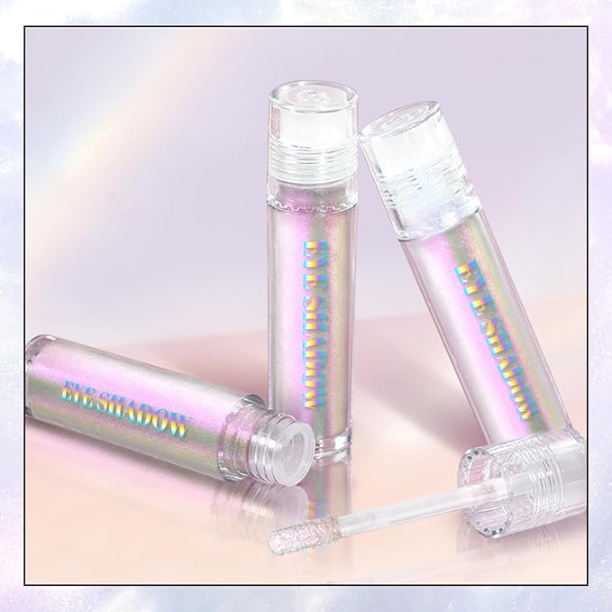 HOSAILY Liquid Glitter Eyeshadow, Shimmer Chameleon Holographic Metallic Multichrome Highlighter, Long Lasting Waterproof White Purple Eye look, Sparkling Quick Dry Face Eye pigmented Makeup 04