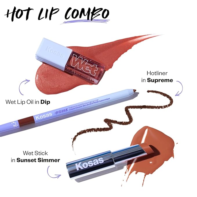 Kosas Wet Lip Oil Gloss - Hydrating Lip Plumping Treatment with Hyaluronic Acid & Peptides, Non-Sticky Finish (Dip)