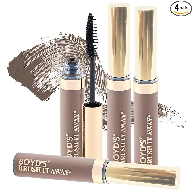Boyd’s Brush It Away | Grey Hair Root Touch Up for Women & Men | Temporary Hair Color Mascara | Quick-Dry Water-Resistant Concealing Formula | Light Brown, 4-Pack