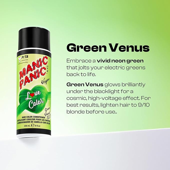 MANIC PANIC Bright Neon Green Color Depositing Conditioner - Love Color Hair Conditioner Keeps Hair Vibrant, Nourished & Refreshed - Formulated with Shea Butter & Quinoa - Green Venus (8oz)