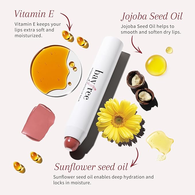 bayfree Tinted Lip Balm Plumper, Glossy, Pump Lips, Lightweight, Moisturize & Tint with Jojoba Seed Oil, Vegan Lipbalm Lip Care, Vintage Violet