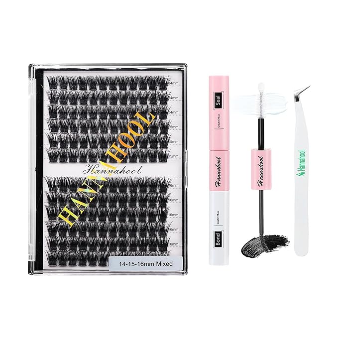 12rows-Large Tray Mixed 8-10-12-14-16mm/Mixed 14-15-16mm/Mixed14mm-16mm/Mixed 18-20mm Wide Stem Individual False Eyelashes Dramatic Black Cluster Eyelashes (Lashes Kit-14-15-16MM)