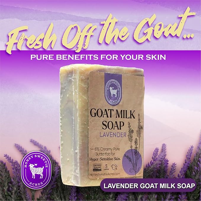 Honey Sweetie Acres Lavender Goat Milk Soap - Handmade 5 oz Bar, Made with Natural Ingredients, Moisturizing & Gentle, Made in the USA