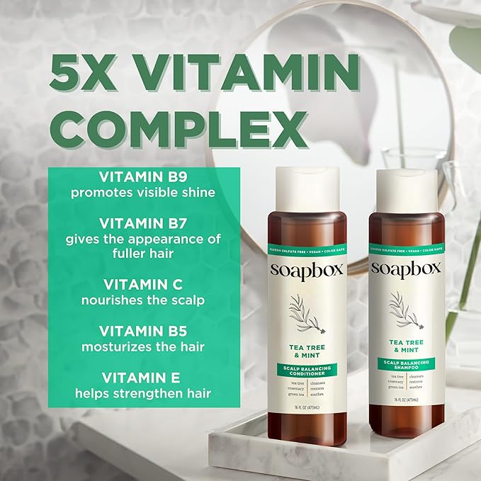 Soapbox Tea Tree Oil & Mint Shampoo & Conditioner Set, Leaves Hair & Scalp Balanced & Soothed - Clean Ingredients Free of Harsh Chemicals, Sulfates, Parabens & Silicones - 1 Liter Each
