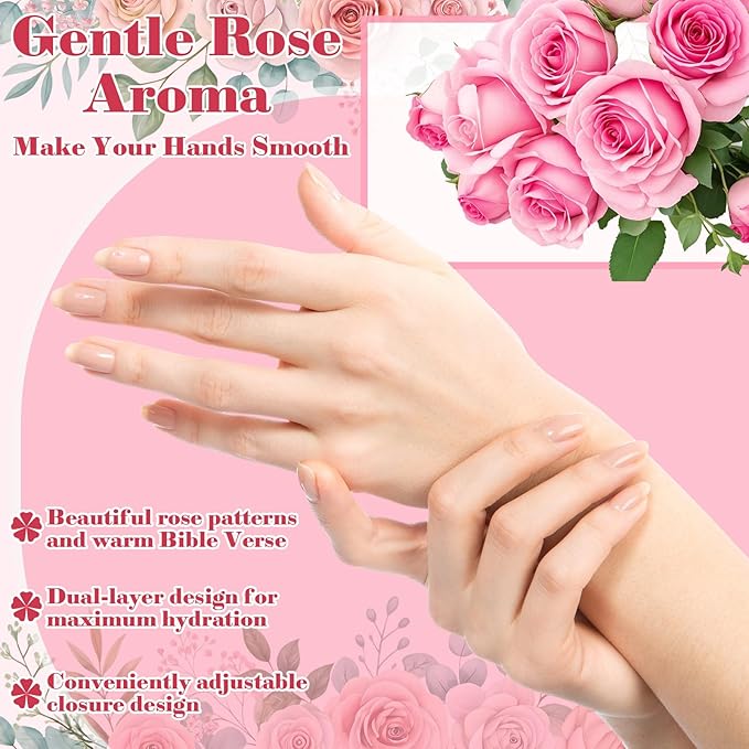 Loopeer 24 Pcs Christian Gifts for Mothers Day Religious Hand Mask Bible Verse Gloves for Skin Dry Hydrating Hand Masks Moisturizer Rose Gloves for Mom Grandma Church Prayers Coworker