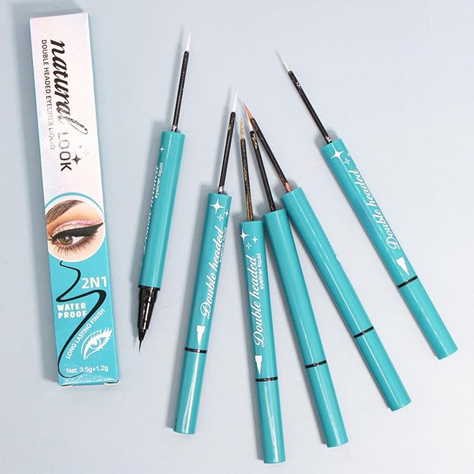 Double-Headed Liquid Sparkling Eyeshadow Eyeliner Pen for Women, Ultra - Fine Tip Glitter Shimmer Liner Shadow for Eye Makeup, High-Pigment Highlighter Brightener Stick,Waterproof Quick - Drying (1#)