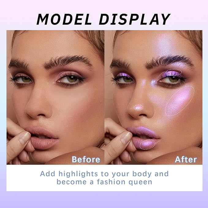 Noerrors Dusty Purple Pink Holographic Duochrome Glitter Eyeshadow Palette, Multichrome Shimmer Cream to Powder Metallic Eyeshadow, Satin Glow Shiny Iridescent Eye Shadow Fairy Makeup Rave Accessories