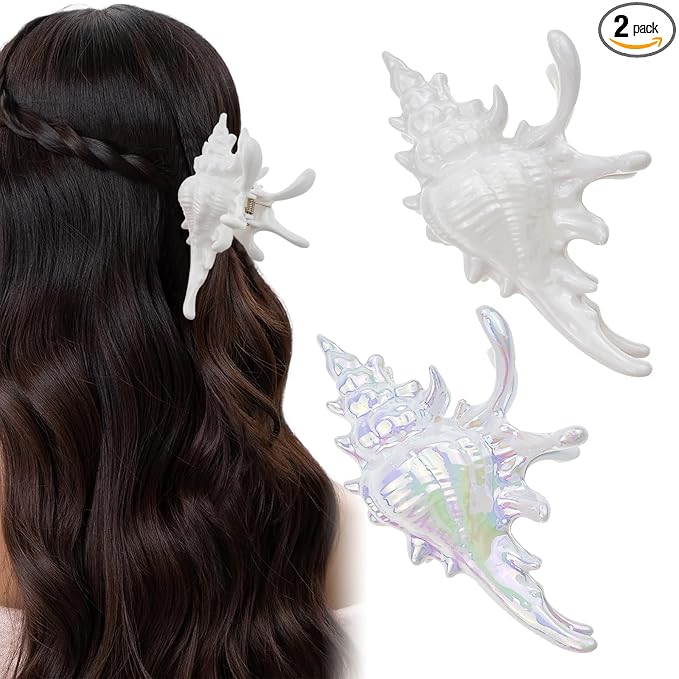 2 Pack Conch Hair Clips for Women Beach Ocean Seashell Large Hair Claw Clips Mermaid Accessories for Thick and Thin Hair