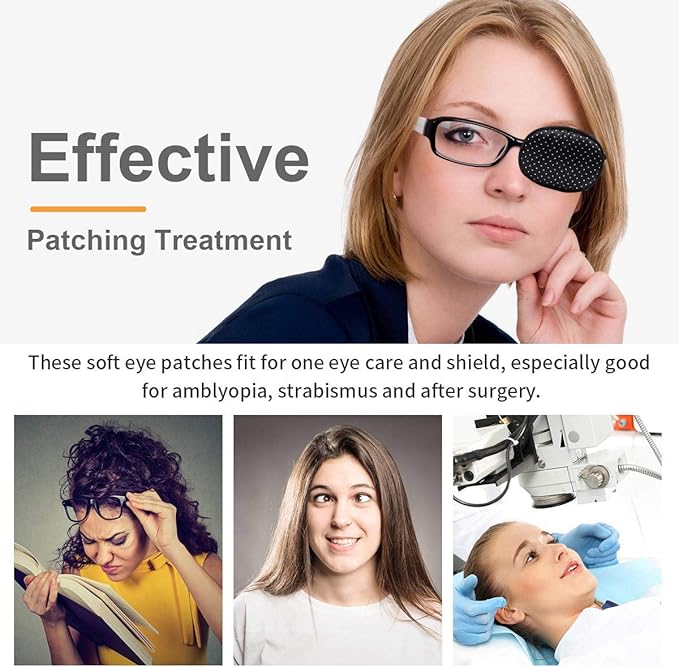eZAKKA Eye Patches for Adults, Eye Patch for Glasses, Silk Patch for Lazy Eye Amblyopia Strabismus and After Surgery (Blue with Star+Black Polka Dots)