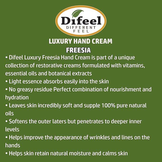 Difeel Ultra Moisturizing Hand Cream with Freesia 100% Pure Natural Oil and Vitamin E 1.4 ounce