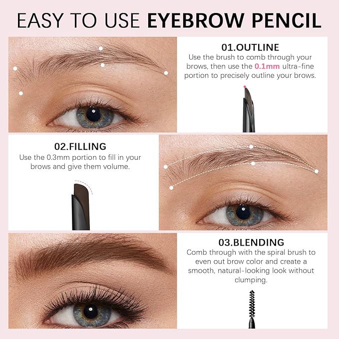 Eyebrow pencils for women,05 Dark Brown,0.1mm Ultra-Fine brow pen,Waterproof,with 2-in-1 Double-Ended Automatic Angled Precision Tip,Built In Spoolie Brush,Longwearing Eye Brow Makeup Pencils