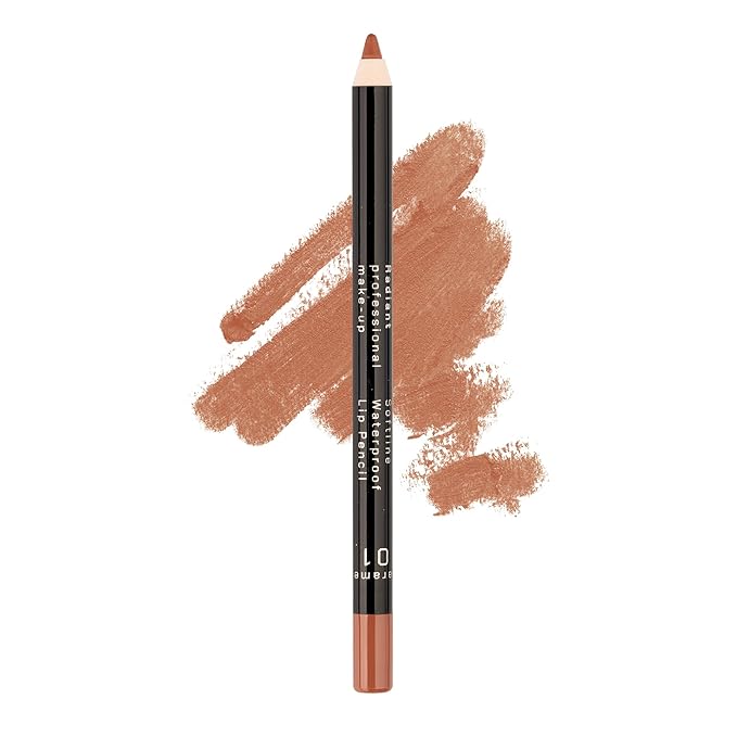 Radiant Professional Waterproof Lip Liner Pencil – Long Lasting, Creamy & Highly Pigmented Lipliner with Vitamin E & Jojoba Oil – Smudge-Proof, Smooth Lip Contour, 1.20 g (01 Caramel)