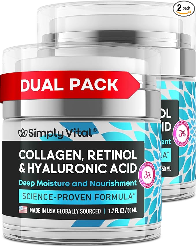 Anti-Aging Face Moisturizer with Retinol, Collagen & Hyaluronic Acid - Made in USA - Moisturizer Face Cream for Women & Men - Firming & Hydrating Neck Cream - Day & Night Skin Care - 2-Pack