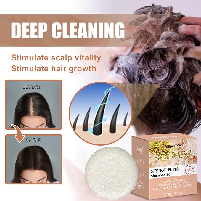 DBEAUTYM 2 Pack Rice Water Hair Shampoo Bar,Solid Shampoo Bar for Hair Growth – Strengthening Hair Shampoo for Men and Women – Reduce Breakage,Boosts Shine,Soap for Dry Damaged Hair