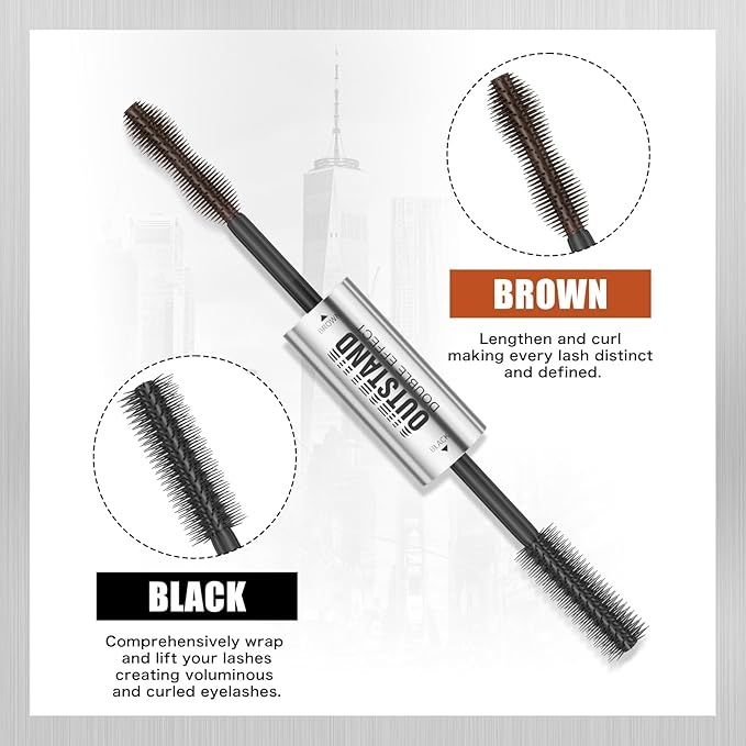 Women's Tubing Mascara, 2-in-1 Black & Brown Double-Ended, Volumizing and Lengthening, Waterproof, No Smudge, Hypoallergenic & Easy Removal