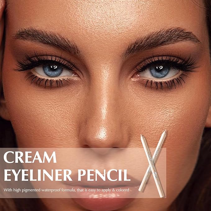 2 PCS Nude Waterline Eyeliner Pencil, Cream Gel Eyeliner Smooth Waterproof Smudge-Proof Lasting Ultra-Pigmented Eye Brightener Pen with Sharpener Makeup for women Multi-Use Eye Liner Crayon