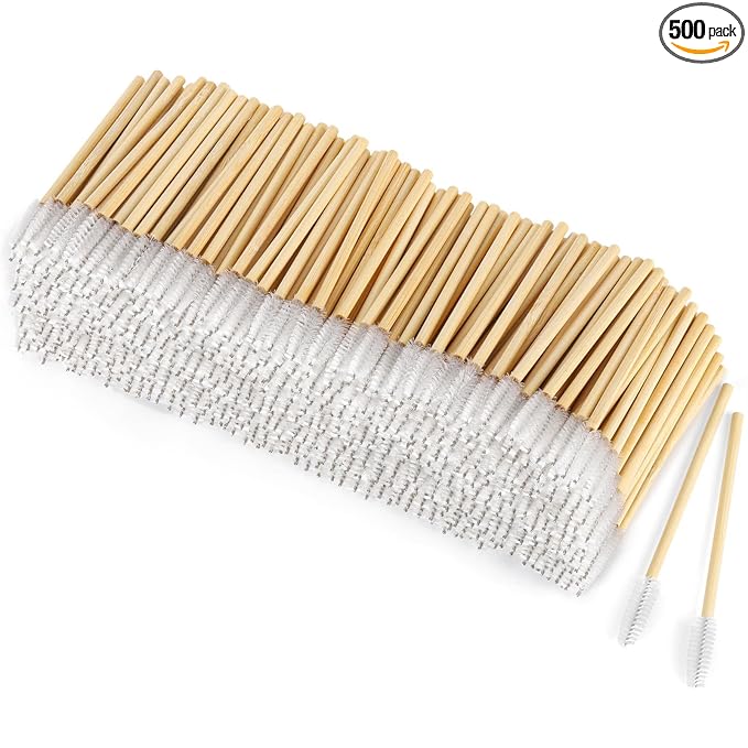Tbestmax 500 Disposable Mascara Wands Eyelash Brush Spoolies for Eye Lash Extension Eyebrow Bamboo Stick White