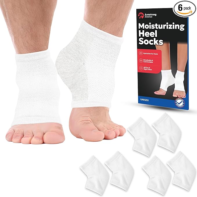 Moisturizing Socks for Mens Cracked Heels - Moisturizer Heel Sleeves to Smooth & Soften Rough Cracked Heels & Dry Feet. Large Aloe Moisturizing Heel Socks (White - 3 Pairs, X-Large)