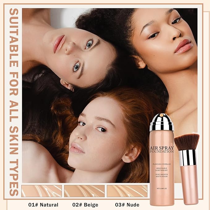 Airbrush Foundation for Mature Skin Airbrush Flawless Setting Spray Long Lasting Full Coverage Foundation Makeup-（01 Natural）
