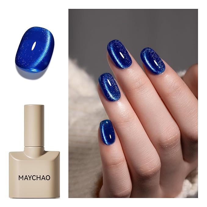 MAYCHAO 15ML Electric Blue Cat Eye Gel Nail Polish 1Pc Royal Blue Holographic Gel Polish Soak off Magnetic Nail Polish for Nail Art Manicure Salon DIY at Home, 0.5 OZ