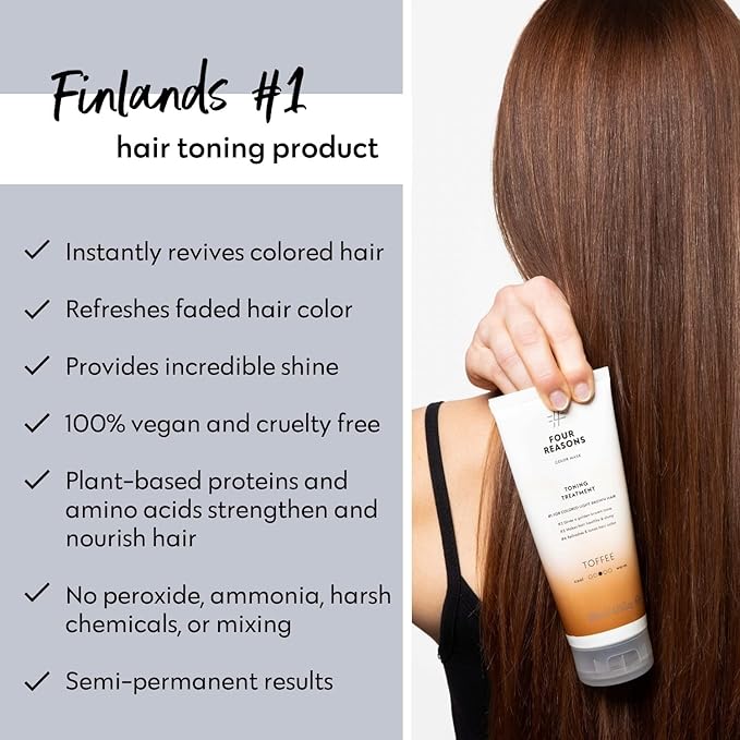 FOUR REASONS Color Mask, Toffee (27 Colors) – Hair Gloss & Color Depositing Conditioner – Semi Permanent Hair Toner for Color-Treated Hair Color For Women – Vegan & Cruelty-Free – 6.76 fl oz
