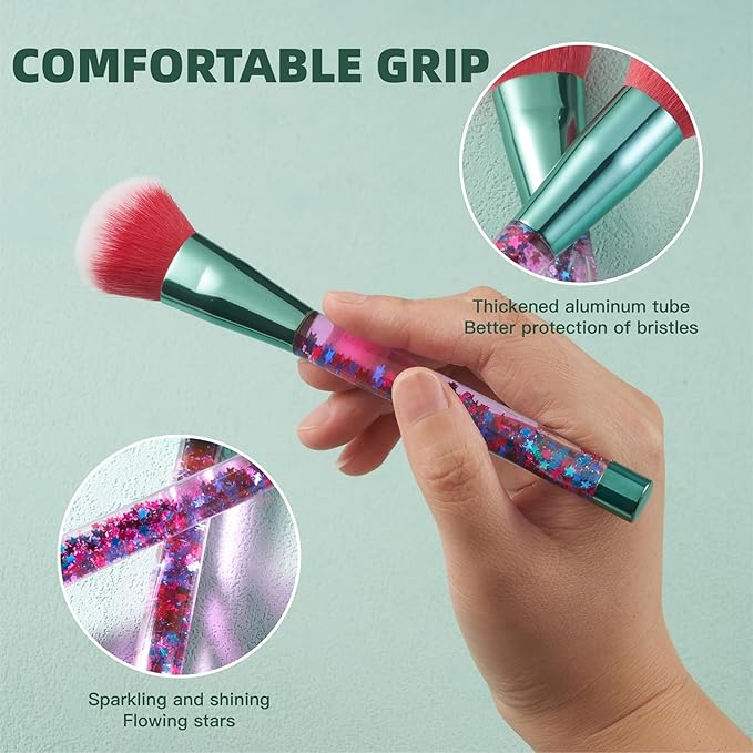Unicorn Makeup Brush for Girls,Foundation Fan Cute Eye Makeup Brushes Set with Case for Girls Teens Gift Present