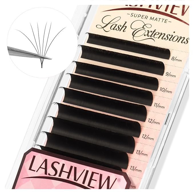 LASHVIEW Volume Lash Extensions 0.03-0.20 J/B/L/C/CC/D Curl 8-16mm Mixed & Single Length Tray, Soft Matte Dark Professional Eyelashes Extension(0.03 D 12mm)