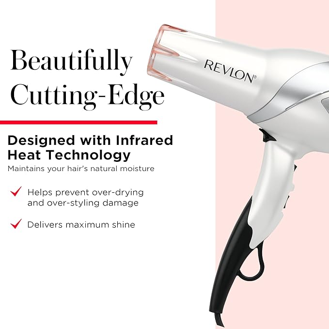 REVLON Infrared Hair Dryer with Diffuser & Concentrator - Ionic Ceramic Blow Dryer for Frizz Control,Shine,Soft Hair & Moisture Protection - 1875W Professional Salon-Quality (White),(Pack of 12)
