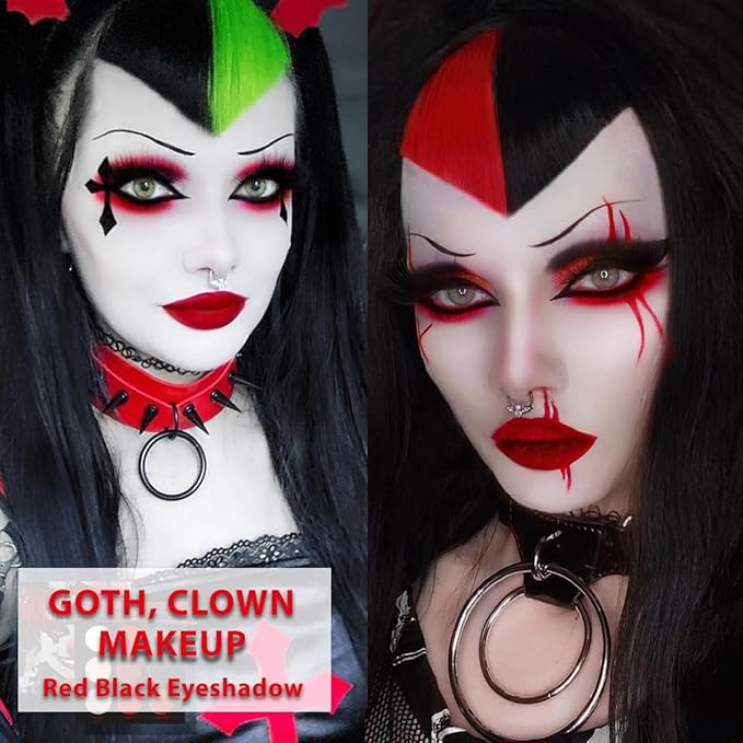 Afflano Black Red Eyeshadow Palette Goth Clown Halloween Makeup, White Silver Glitter Metallic Burgundy Black Eyeshadow Palette Highly Pigmented, Joker Vampire Christmas True Red Smoky Eye Makeup