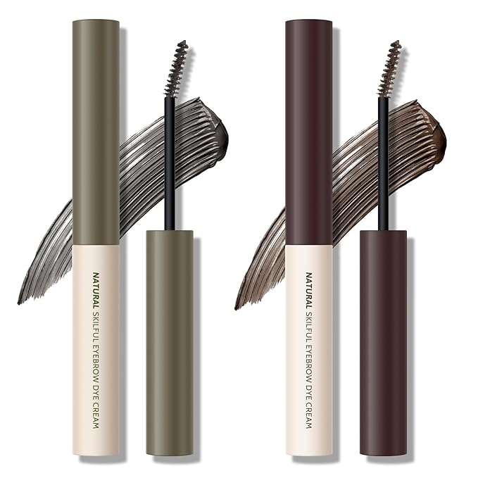 KYDA 2 Colors Tinted Eyebrow Cream, Ultra-Fine Brush Tinted Brow Gel, Waterproof Smudgeproof Eyebrow Mascara, Long Wear, Natural Brow Makeup without Clumping, Cold Grey+Dark Brown