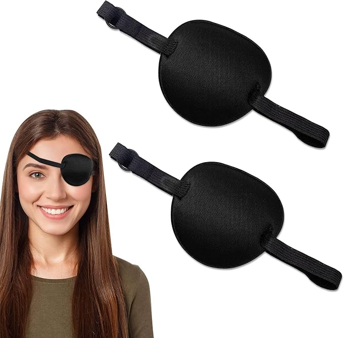 2 Pcs Eye Patch for Adults Kids,3D Adjustable Eye Patches for Amblyopia Lazy Pirate Costume(Black)