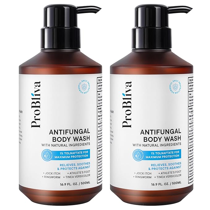 ProBliva Antifungal Body Wash Treatment Soap - Jock Itch, Ringworm, Back Acne, Tinea & Foot Odor – Skin Relief Cleanser Gel with Tea Tree Oil & Tolnaftate for Men and Women (Double Pack)